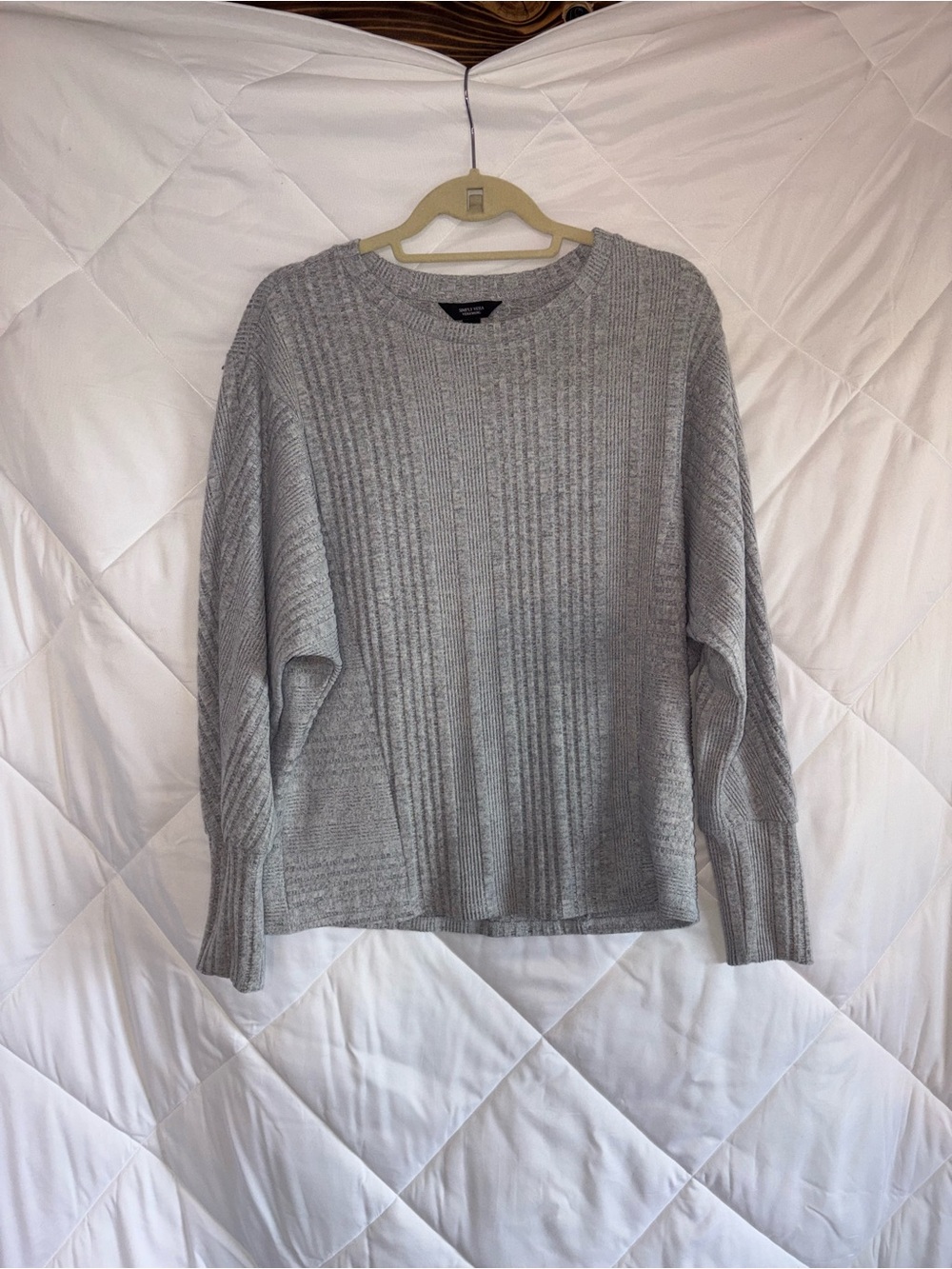 Simply Vera Vera Wang Ribbed Crewneck Sweater - Light Gray